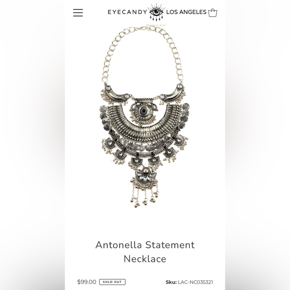 Eye Candy Antonella Statement Ornate Silver Necklace